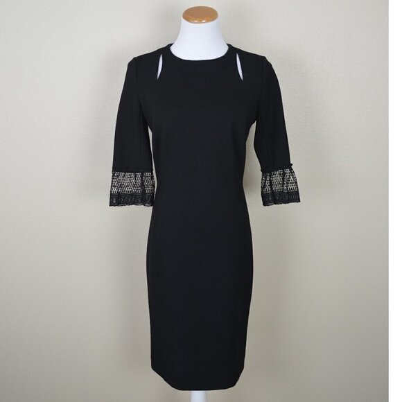 Carlisle Dresses & Skirts - Carlisle New York Lace Bell Sleeve Ponte Sheath Dress